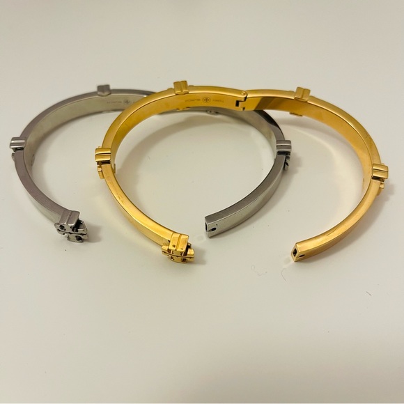Tory Burch- Miller Logo Hinged Bangle Bracelet available in silver or gold - Picture 4 of 10